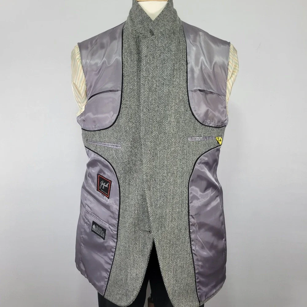 Joe Namath Men's‎ Tweed Sport Coat Blazer Two Button Gray Herringbone Wool 46L